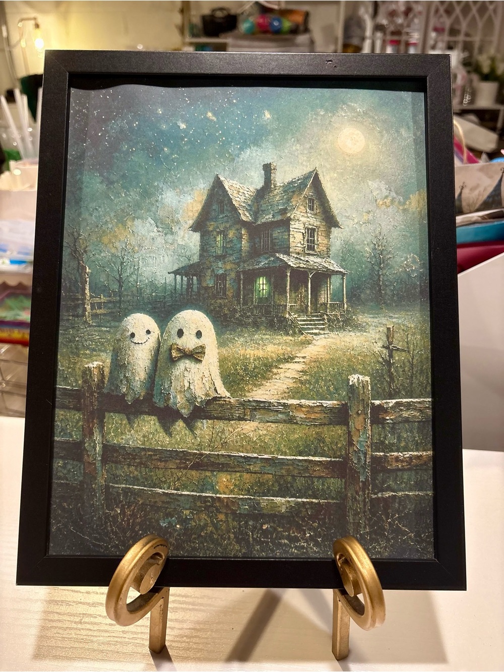 Cute Framed 8x10 Ghost and Haunted House Art Print